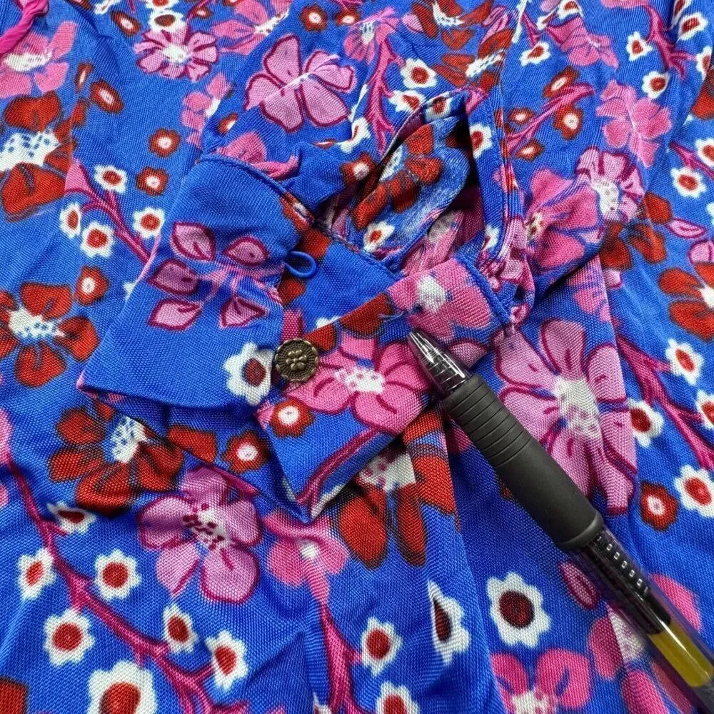 Free People Daisy Jane Botanical Floral Mini Dress Blue Pink XS FLAW - Picture 6 of 11